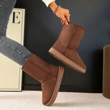 Neue Mode Frauen Schneestiefel mit rundem Zehenbereich, Veloursleder, Flauschig, leichte rutschfeste Schneestiefel bis zur Mitte des Schienbeins