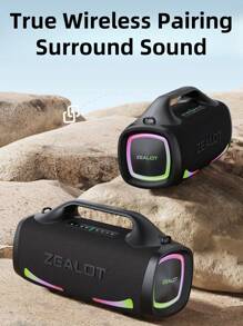 ZEALOT S79 Wireless Speaker 100W Power Outdoor Portable Subwoofer RGB Color Light Wireless Speaker, 24000mAh Battery, 8 Hours Of Gaming Time, Stereo Sound Effects, Compatible With SD Card/USB/AUX/Supports Serial Connection, Supports Mobile Phones/Tablets/TVs/Computers, Suitable For Outdoor/Indoor/Beach/Gatherings - 黑色 - 查看 7