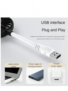ventilador con luz (Rotación de 360* grados)de USB   para auto, computadora, power bank ,cargador - Negro - Ver 3