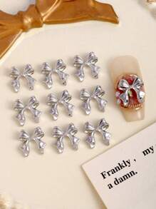 10pcs White K-Color Bow Ribbon Nail Art Decorations - Light Grey - View 4