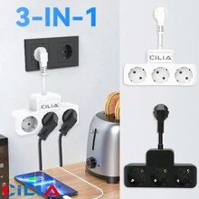 CILIA CILIA 1/2pcs Plug Power Strip , Power Extender , 3-IN-1 Outlet Adapter , With 10 CM Extension Cord , Simple And Portable For Home, Office, Industry, White/Black