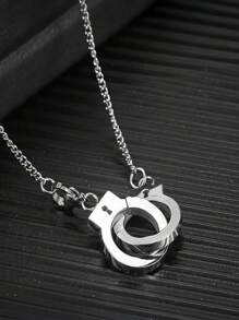 Men's Handcuff Pendant Bracelet & Necklace Set - Silver - View 4