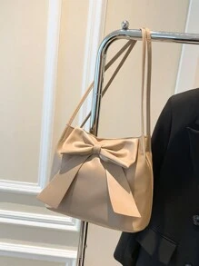 女士新款时尚水桶手提包，带蝴蝶结装饰，春夏季休闲单肩手提包，手提包，纯色，送给她的完美情人节礼物