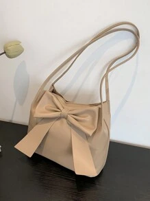 女士新款时尚水桶手提包，带蝴蝶结装饰，春夏季休闲单肩手提包，手提包，纯色，送给她的完美情人节礼物