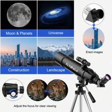 Beginners Telescope For Adults,80mm Aperture 600mm Focal Length Astronomical Telescope For Adults High Powered (30X-750X),Refractor Astronomy Telescopes - 黑色 - 查看 4