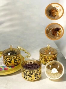 1PC Small Size Gold Shining Metal Snack Candy Tray Holiday Home Decoration Metal Moon Exquisite Decoration Storage Box Bead Box Suitable For Ramadan Festival