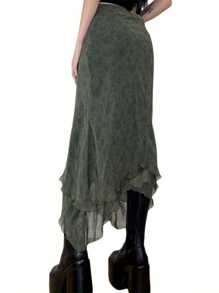 Female Midi Skirt, Adults Floral Print High Waist Ruffled Skirt Summer Dress for Women, Army Green, S/M/L - Color de la imagen - Ver 3