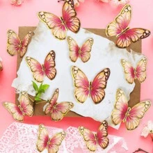 1SET Pink Gold Border 3D Three-Dimensional Flower Butterfly Wall Sticker, Simple Home Decoration Wall Sticker For Living Room And Bedroom Background Room Decor Wall Decor Bathroom Decor Bedroom Decor Room Decoration Stuff Living Room Decor House Decor Home Decor Living Room Wall Paper Stickers Personalised Stickers