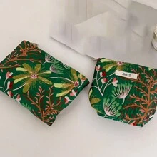 1 túi đựng đồ trang điểm thêu hoa cho nữ, túi đựng mỹ phẩm du lịch có khóa kéo, túi đựng đồ vệ sinh cá nhân kẻ sọc dễ thương, túi đựng đồ trang sức tối giản, tuyệt vời cho túi trang trí du lịch ngoài trời cho bé gái, ví dễ thương có khóa kéo đựng son môi, cọ, sản phẩm chăm sóc da, điện thoại di động, tiền xu, đồ dùng nhỏ, túi đựng mỹ phẩm - xanh quân đội - Xem 16