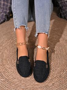 Women's Classic Black Slip-On Loafers, Fashion Versatile Flat Shoes, Spring/Autumn