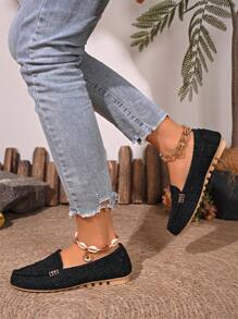 Women's Classic Black Slip-On Loafers, Fashion Versatile Flat Shoes, Spring/Autumn