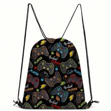 Gaming Themed Drawstring Backpack, Creative Pattern Drawstring Backpack For Fitness, Hiking, Travel Backpack, School Bag, S Bag, S Backpack, Small Backpack, Bag School, School Backpack, Bag, Rucksack, School Bag - Multicolor - View 13