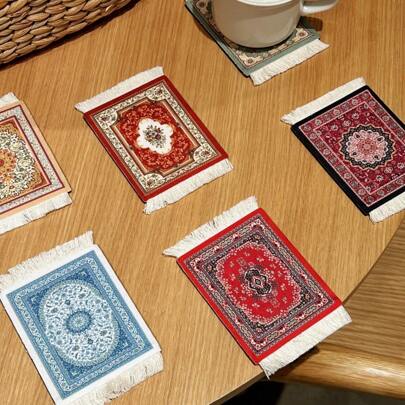 1/4/6pcs Tasseled Coasters, Bohemian Style Fabric Decorative Items, Coasters & Plate Mats, Holiday Party Wedding Decoration