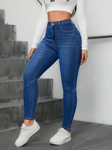 Jeans Ajustados Casuales para Mujer - Denim Elástico, Lavables a Máquina, Color Sólido, Perfectos para Primavera/Otoño