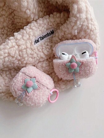 1 个蓬松花朵耳机盒兼容 Airpods 1/2/3/Pro，柔软蓝牙耳机保护盒适合秋冬季，防尘防摔