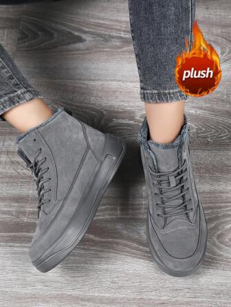 Women's High-Top Leather Boots With Thermal Lined, Zipper Closure, Fashion Snowboots, Versatile & Warm For Winter, Casual, Party, Streetwear, Unisex For Couples