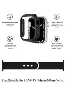 2pcs/Set Hard PC Frame Protective Case (Screen Protector Not Included), Scratch-Resistant Protective Frame And Sports Silicone Wristband, Compatible With Apple Watch Bands 40mm, 38mm, 41mm, 42mm, 44mm, 45mm, 46mm, 49mm, Unisex; Soft Waterproof Wristband, Replaceable Sports Band, Compatible With Apple Watch Ultra, 11, 10, 9, 8, 7, 6, 5, 4, 3, 2, 1, SE Series - Black/Black - View 3