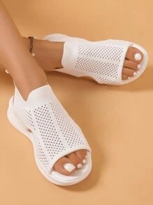 Women Flowery Hollow Out Mesh Casual Sports Sandals (Random Floral Pattern) - White - View 4