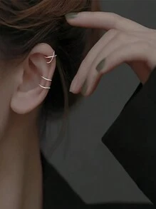 2pcs/Set Simple & Double Layer Clip-On Earrings, Couple Earring Accessories, Unisex Christmas, New Year, Valentine's Day Holiday Gift