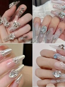 Set de Cristales Brillantes y Claros para Decoración de Uñas - 24 Piezas de Gemas Planas para Decoraciones de Manicura DIY, 8-11 mm, Formas de Corazón y Cuadrado, 6 Compartimentos, Suministros para Uñas, Encantos para Uñas - Rosa Pálido - Ver 9