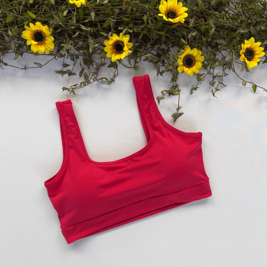 Basic Fitness Tank Top With Removable Pads Gym Walking Suplex Women's Workout - Red - View 1