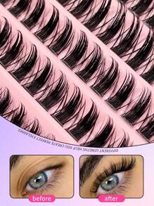 Asiteo 150片D型卷翘蓬松假睫毛簇，打造自然浓密睫毛妆效，纤细轻盈，DIY睫毛嫁接，女士眼妆，新手友好，可重复使用，单根假睫毛，假睫毛 - 黑色 - 查看 2