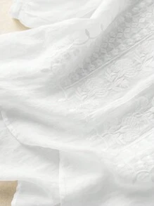 Camisa floja de manga de linterna redonda de bordado floral de unicolor de primavera/verano para mujer