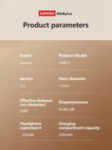 Lenovo LP40 II Bluetooth Earbuds, Half In-Ear Style, Sports, Deep Bass, Long Battery Life, Low Latency, Gaming, Clear Call With Mic, Compact & Portable, Passive Noise-Proof, Wireless Earphones - 黑色 - 查看 10
