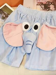 Men's And Women's Fun Cartoon Elephant Trunk Sleeper Shorts Casual Loose Comfortable Home Pants - 淺藍色 - 查看 1
