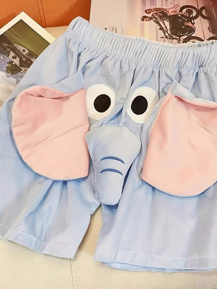 Men's And Women's Fun Cartoon Elephant Trunk Sleeper Shorts Casual Loose Comfortable Home Pants - 淺藍色 - 查看 1