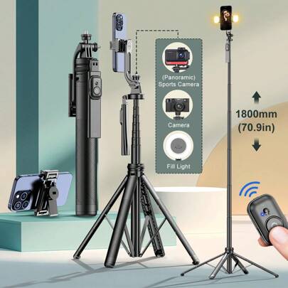 AXNEN 铝合金自拍杆三脚架，带蓝牙遥控器，多功能可伸缩手机支架，兼容智能手机、卡片相机、iOS 和安卓设备