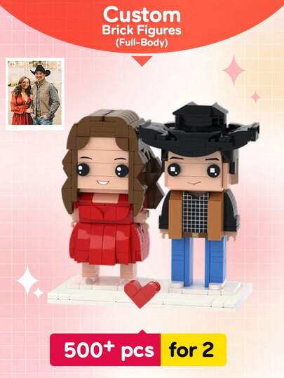 1pc Custom Brick Figure, Personalized Brick Figures Full Body For 1 Or 2 Persons,Custom Minebrick For Couple, Customized Brick Heads Square Face, Custom Brick Figures Personalized Full Body 2 People,Custom Minifigure Gift For Ages 14+ To Adult,Custom Brick People,Personalized Mini Building Block Set, Autumn Home Refresh, Xmas Decoration,Home Harmony