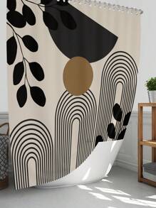 1pc/4pcs Line Patchwork Abstract Pattern Multifunctional Waterproof Bathroom Shower Curtain With 12 Hooks, Anti-Slip Bath Mat, U-Shape Toilet Mat And Round Toilet Seat Cover, Bathroom Set For All Occasions Home Bathroom Decor Fall Decor Bathroom Accessories Back To School