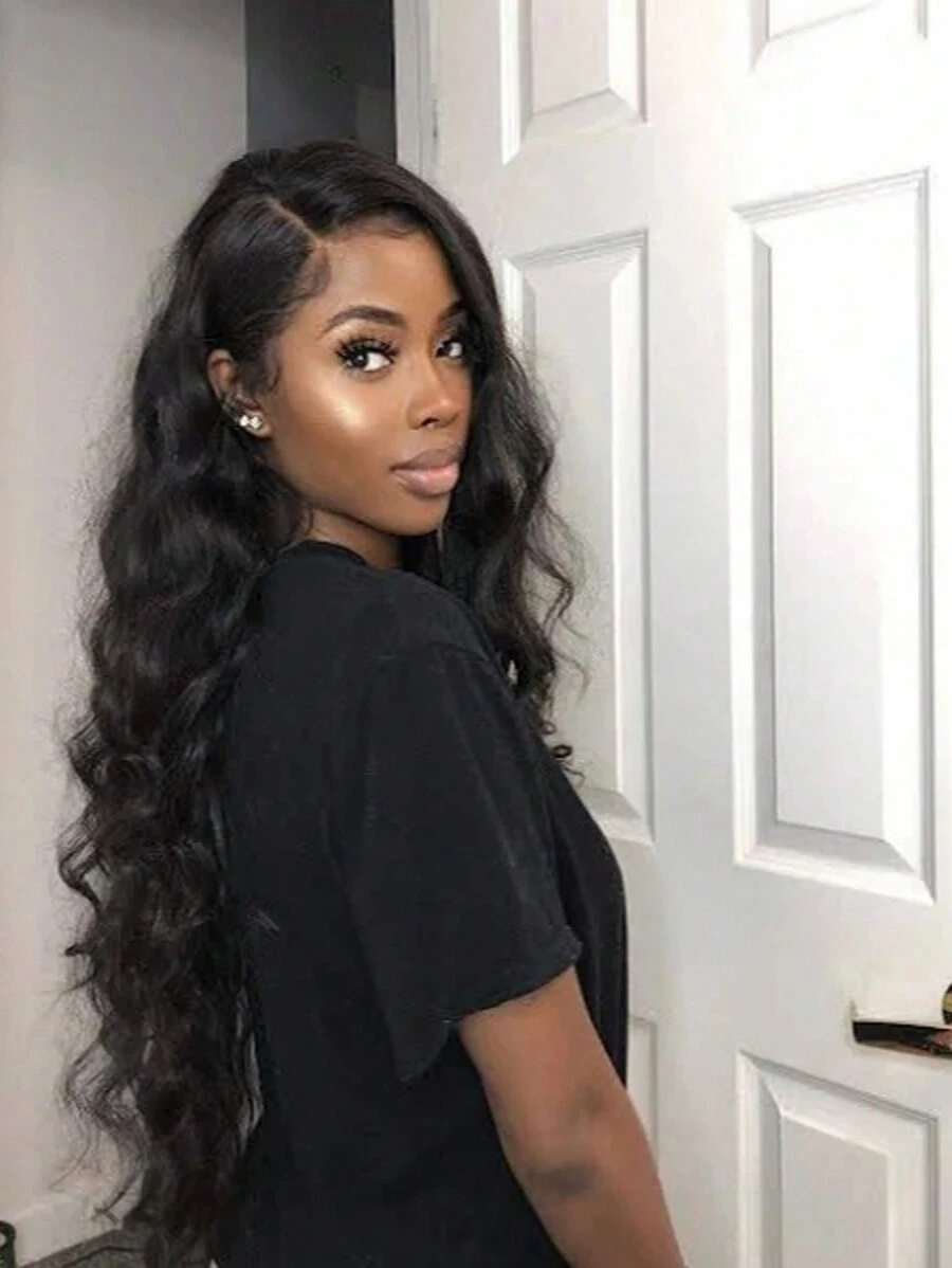 Natural Color  100% Raw Human Hair Beauty Full Density Thick Ends 13x6 HD Transparent  Lace Front Wigs Human Hair Pre Plucked With Baby Hair 250 Density Body Wave Frontal Wigs For Women Natural Black Color 24inch Wedding Party Christmas Mother's Day Valentine's Day Daily Use - Natural Black - Xem 1