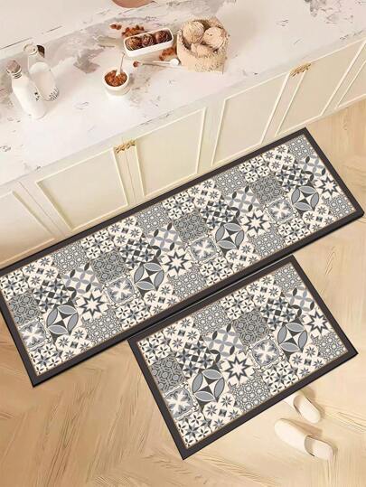 1pc Diatomite Kitchen Mat, Moroccan , Luxury Cushioned Anti-Fatigue Kitchen Carpet, Water-Absorbent Non-Slip Kitchen Rug And Mat, Minimalist Diatomite Soft Rubber Floor Mat, Suitable For Kitchen, Bathroom, Entryway, Laundry Room
