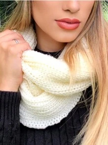Knitted Collar Scarf Double Wrap Soft Wool Winter Fashion - White - View 2