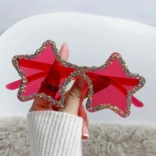 1 Pc Y2K Vintage Style Dopamine Fashion Glasses With Stars Design, Handmade Rhinestone Decoration, Frameless, Unique And Fashionable, Ideal For Wedding, Beach Party, Dance Party And Outdoor Activities Shades Beach Accessories Halloween Beach Accessories For Women Glasses Shades Basics Fall Winter Women Outfits Clothes Business Casual Gifts