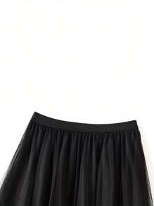 Womens Tulle Long Skirts Elastic High Waist Ruffle Hem Tutu Skirts Fluffy A-Line Midi Skirts