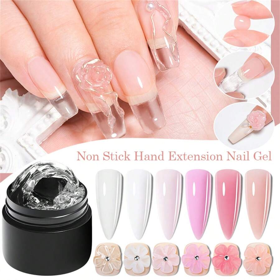 Mtssii 6PCS/Set 8ml Clear Non Stick Hand Extension Gel Nail Polish For 3D Shaping Nail Art Solid Milky Jelly Hard Gel For Fake Nail Carving Flower Nail Art Acrylic Gel Varnish Solid Builder Gel Easy To Operate Manicure For Home And Slaon - 彩色 - 查看 1