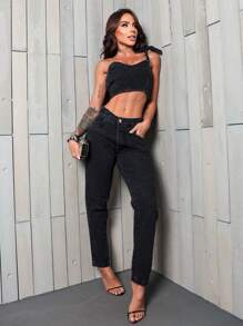 Mon Jeans - With Application - Dark Grey - View 5