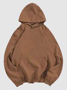 Cartoon Letter Print Drop Shoulder Drawstring Thermal Lined Hoodie - Khaki - View 2