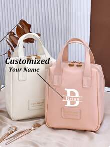 Custom Name Makeup Bag - Personalized Text, Large Capacity PU Cosmetic Tote With Dual Zipper,Waterproof Portable Cosmetic Bag - Perfect Gift For Women, Mom, Girlfriend,Valentine'S Day Gift - Vintage Travel & Home Use, Waterproof & Stain-Resistant Bags Ladies - Pink - View 4