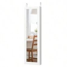 Lifezeal Wall Door Mounted Mirrored Jewelry Cabinet Organizer Storage W/LED Light White - White - View 10
