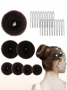 7件套女孩发髻造型套装 - 长发发髻定型袜，发髻固定器带发夹（1个特大号，2个大号，2个中号，2个小号） - 巧克力棕 - 查看 2