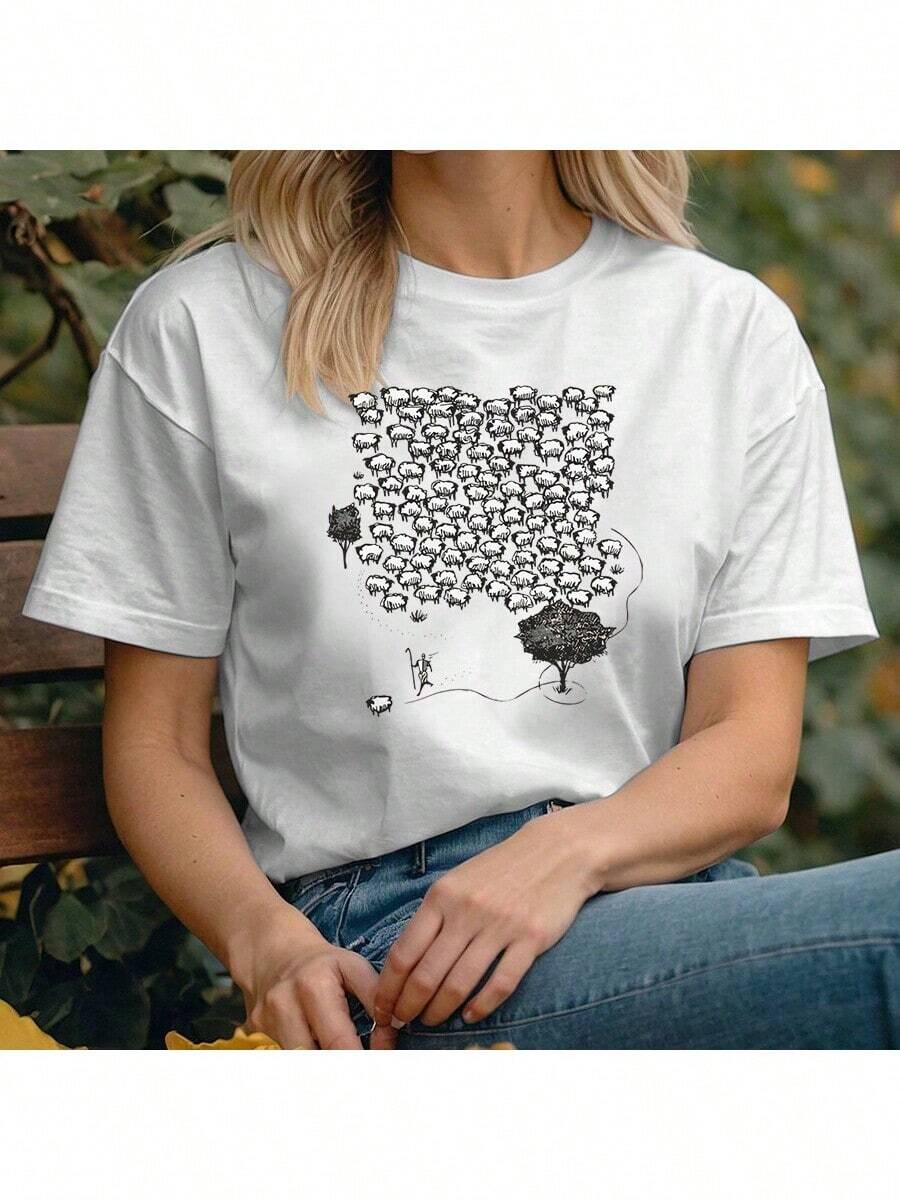 Evangelical Christian T-Shirt 100 Sheep - Jesus Good Shepherd - 100% Cotton - 白色 - 查看 1
