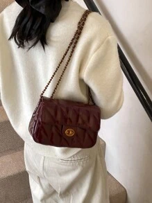 南风Chio2n梵城红枫小方包女新款红色链条单肩斜挎包 - 酒紅色 - 查看 4