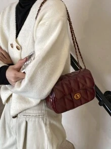 南风Chio2n梵城红枫小方包女新款红色链条单肩斜挎包 - 酒紅色 - 查看 3