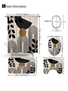 1pc/4pcs Line Patchwork Abstract Pattern Multifunctional Waterproof Bathroom Shower Curtain With 12 Hooks, Anti-Slip Bath Mat, U-Shape Toilet Mat And Round Toilet Seat Cover, Bathroom Set For All Occasions Home Bathroom Decor Fall Decor Bathroom Accessories Back To School