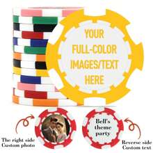 1 pezzo/5 pezzi/10 pezzi Fiches da poker personalizzate in cinque colori, stampate con il tuo testo e foto personalizzati su entrambi i lati, utilizzabili su entrambi i lati, accessori per feste e giochi di carte, set per drink o gettoni bar, addio al celibato, San Valentino, decorazioni per San Valentino, regali per compleanni, lauree, vita lenta estiva