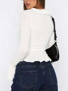 Women Long Sleeve Crop Tops Button Front Ruffle Cardigan Fitted Shirt For Club Streetwear Aesthetic Clothes